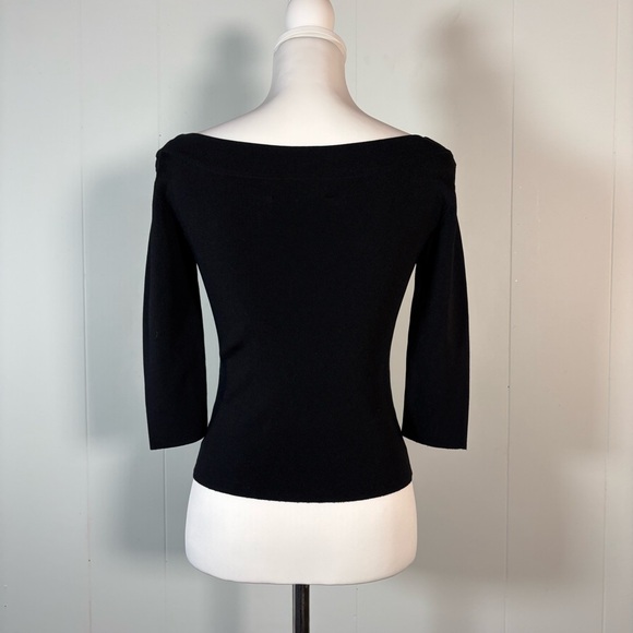 90s y2k Black Stretch Top Women’s M Petite Boat Neck 3/4 Sleeve Goth Glam Edgy - Picture 5 of 6